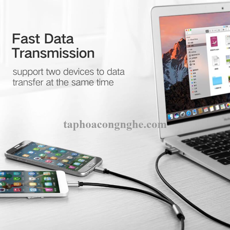 Ugreen 40347 0.5M màu Đen Cáp sạc truyền dữ liệu USB 2.0 sang 2 đầu MICRO USB cao cấp US196 30040347